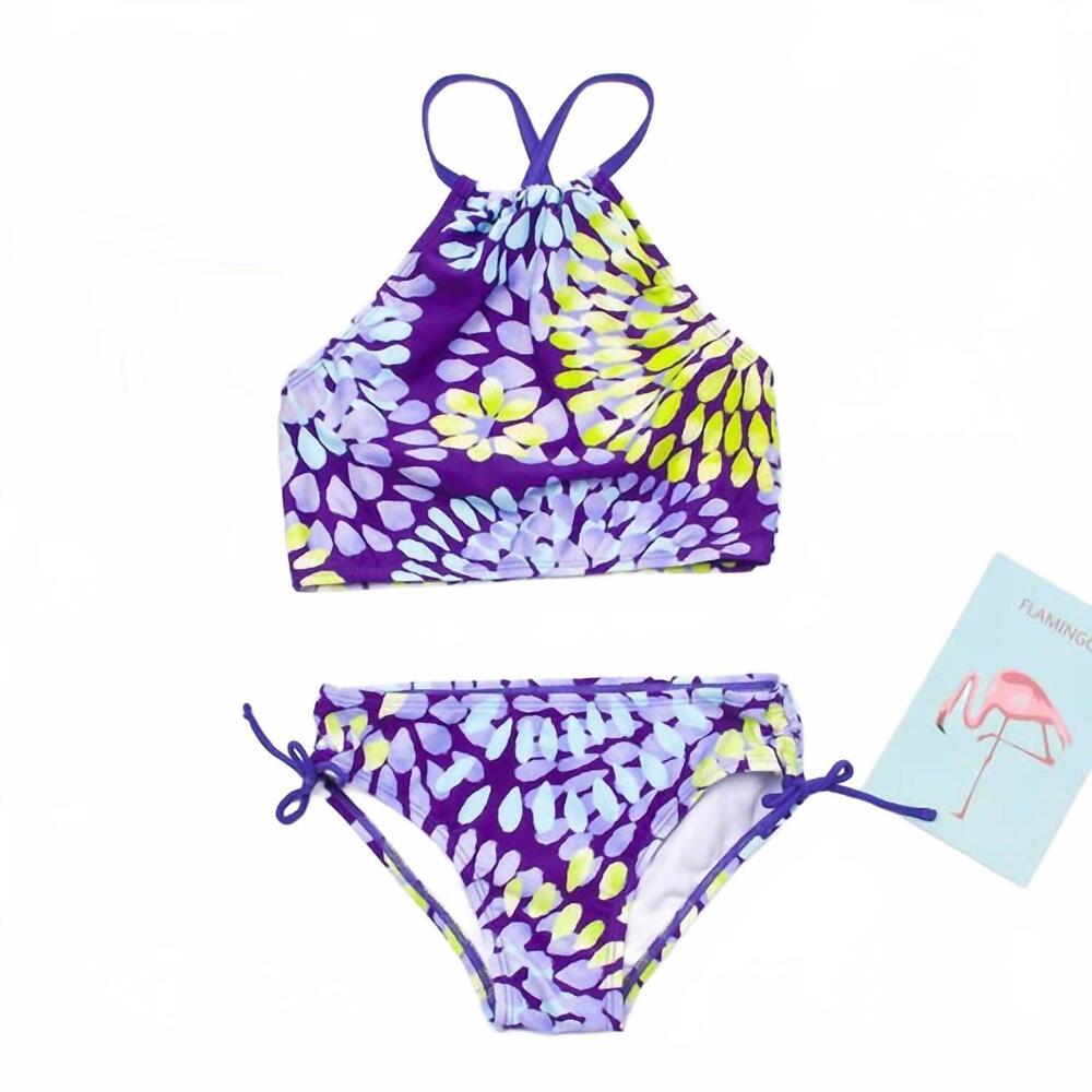NEW KANCAN girl's watercolor halter bikini in purple